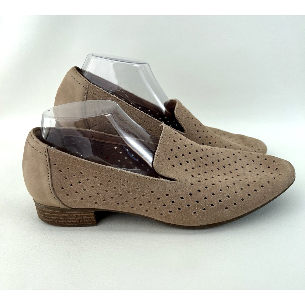 Clarks Juliet Hayes Comfort Collection Tan Perforated Suede Loafers Size 10W